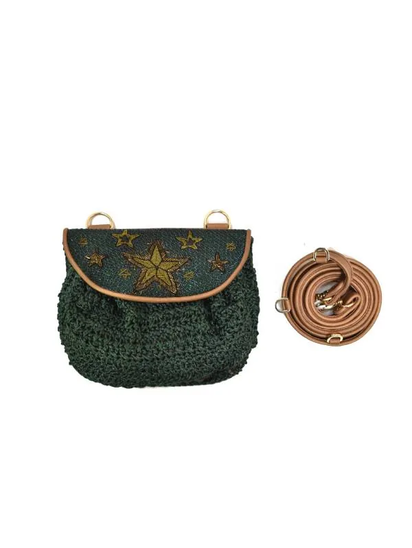 STARRY NIGHT ACCORDION BAG - crochet dark green/khaki